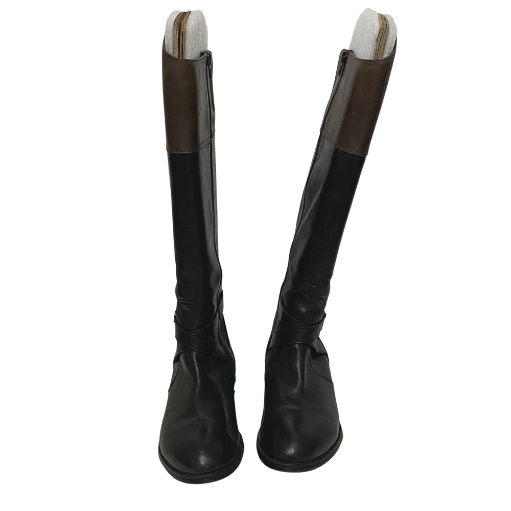 Lauren Ralph Lauren Menna Black Brown Tall Leather Riding Boots Chain Accent 11B - Picture 10 of 12